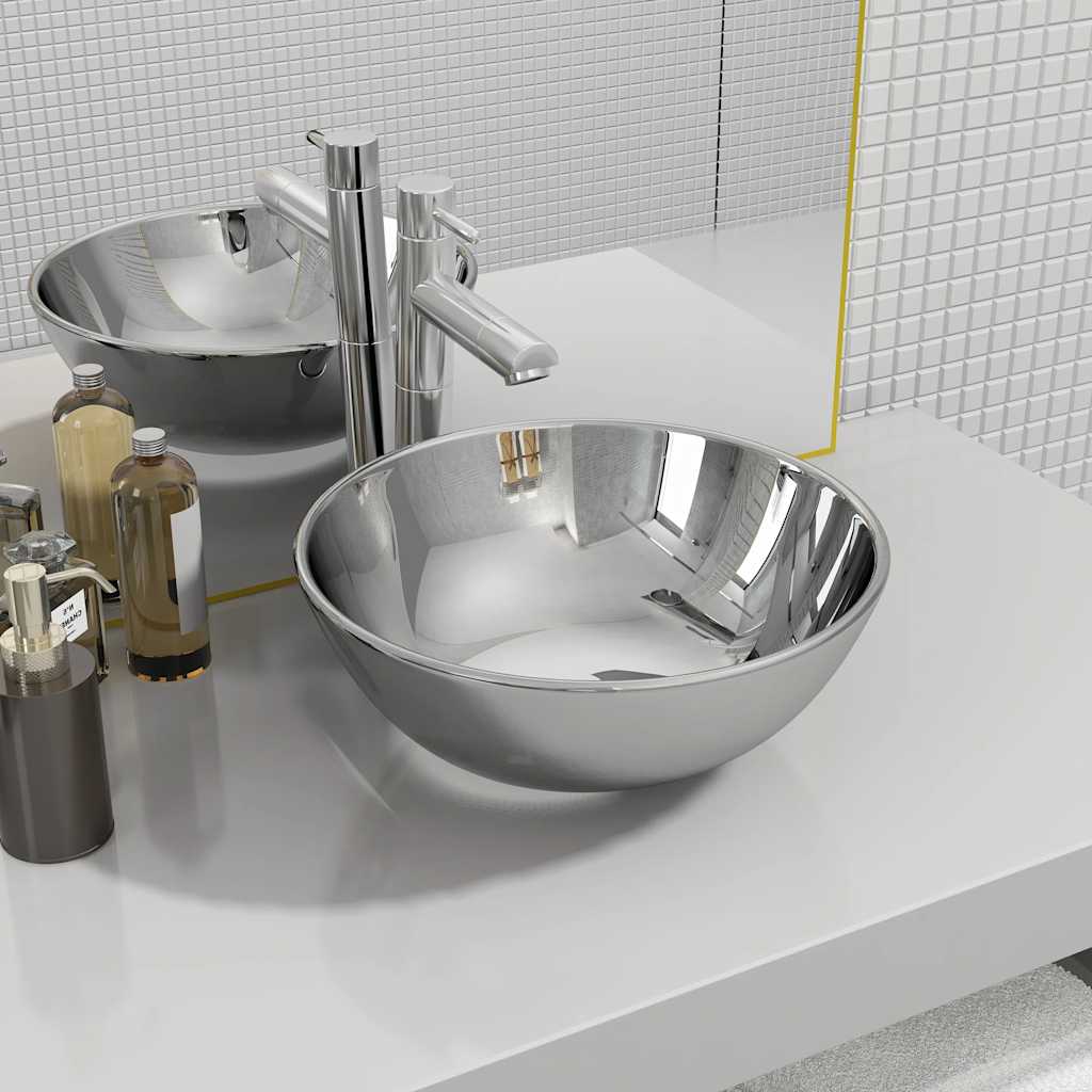 VidaXL Waschbecken 28x10 cm Keramik silberfarben