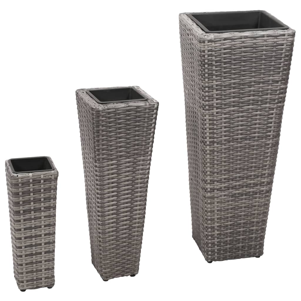 VIDAXL -Planzer erhöht 3 St. Poly Rattan Grau