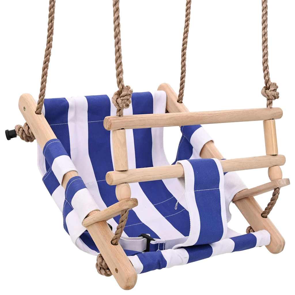 Vidaxl babyschommel met veiligheidsgordel katoen hout blauw