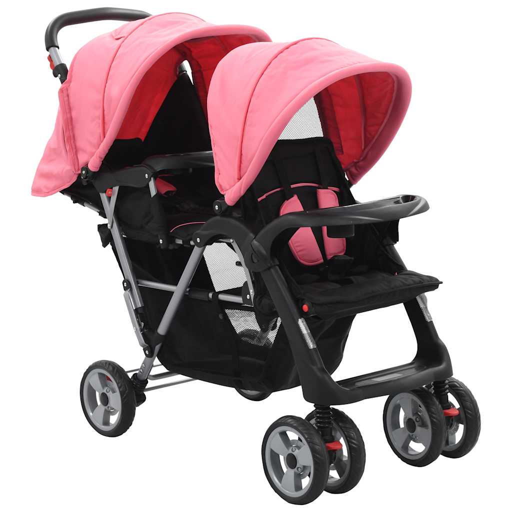 VidaXL Kinderwagen Doppelstahlrosa und schwarz