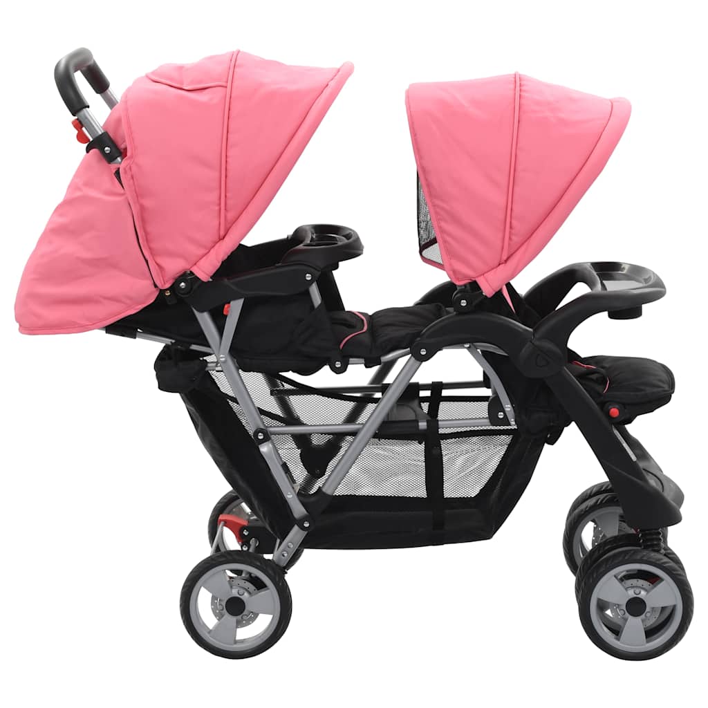VidaXL Kinderwagen Doppelstahlrosa und schwarz