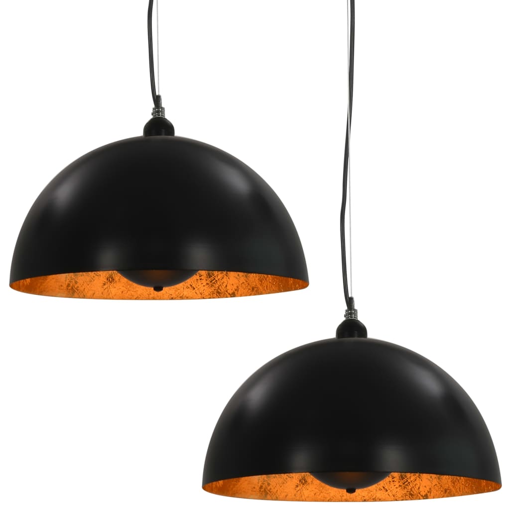 VidaXL Deckenleuchten, 2 Stück, halbrund, E27, 40 cm, schwarz und goldfarben
