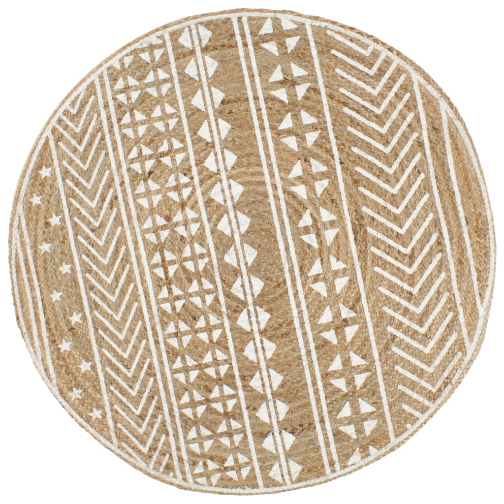VidaXL Handgeknüpfter Teppich mit weißem Muster, 150 cm, Jute