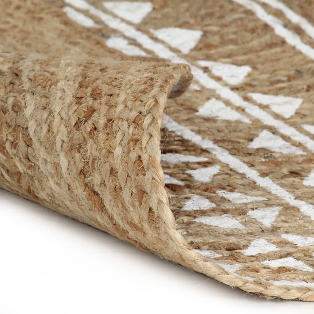 VidaXL Handgeknüpfter Teppich mit weißem Muster, 150 cm, Jute
