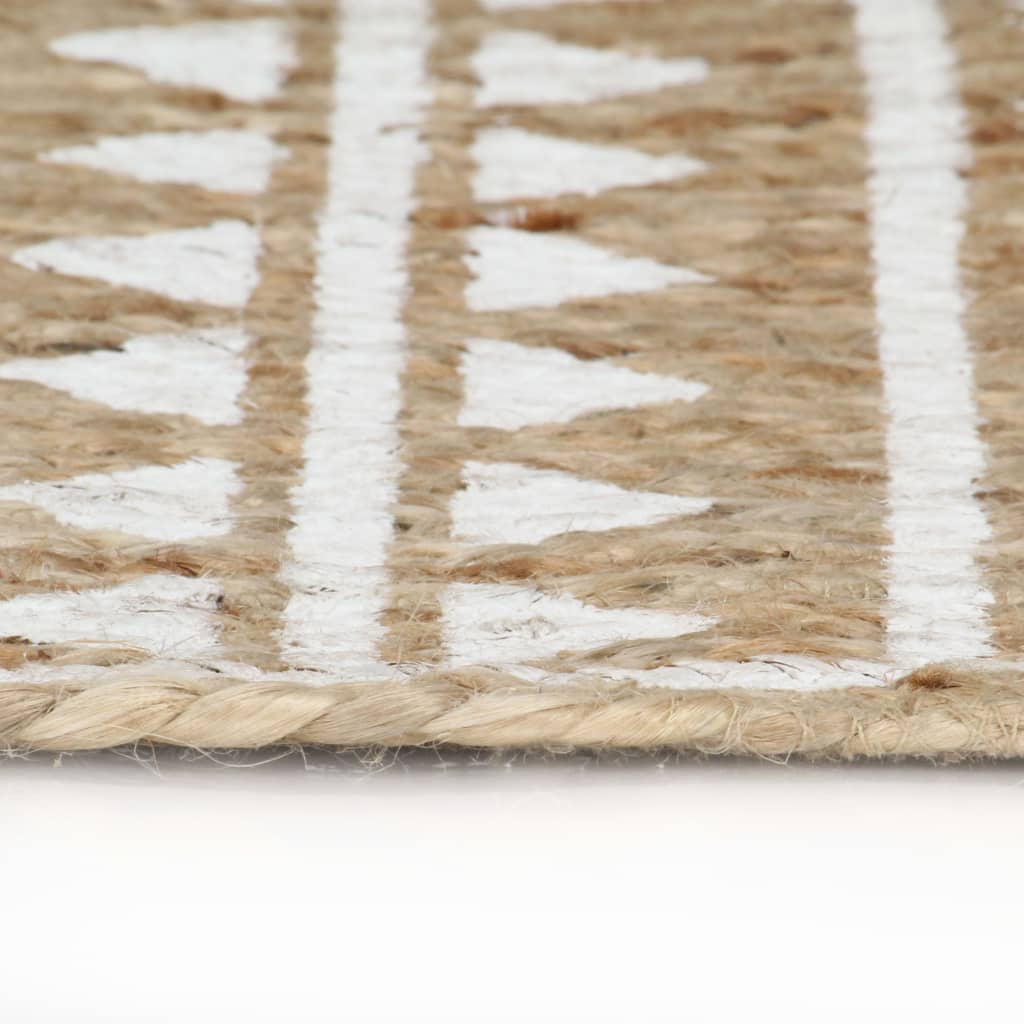 VidaXL Handgeknüpfter Teppich mit weißem Muster, 150 cm, Jute