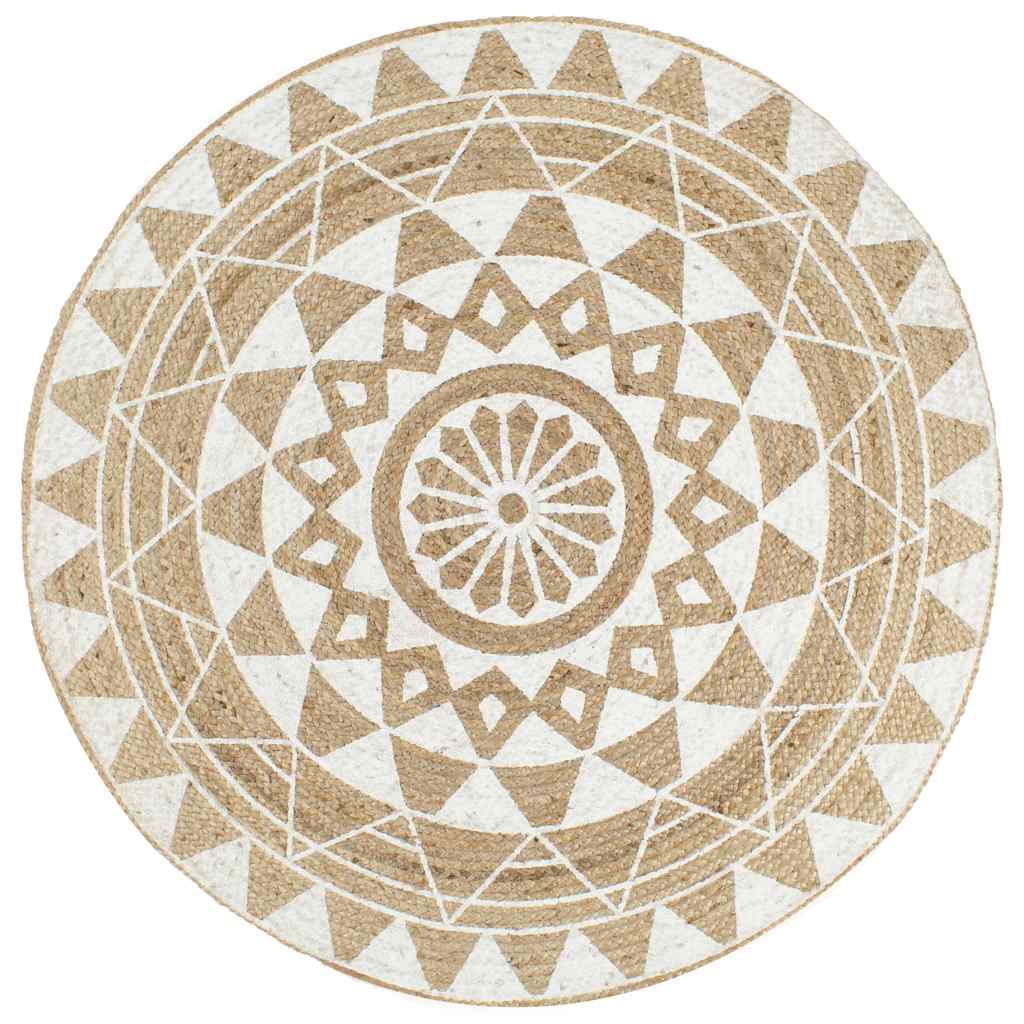 Vidaxl vloerkleed handgemaakt met witte print 120 cm jute