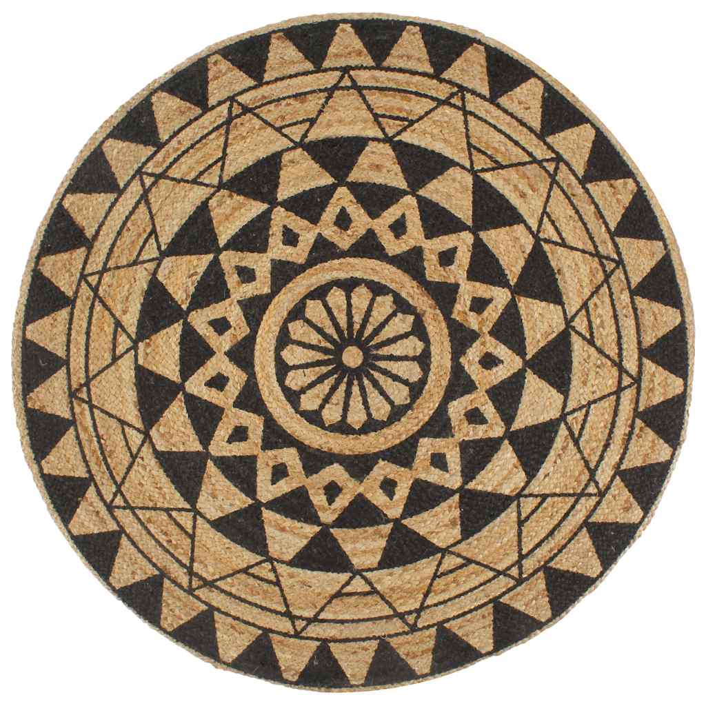 VidaXL Handgeknüpfter Teppich mit schwarzem Muster, 120 cm, Jute