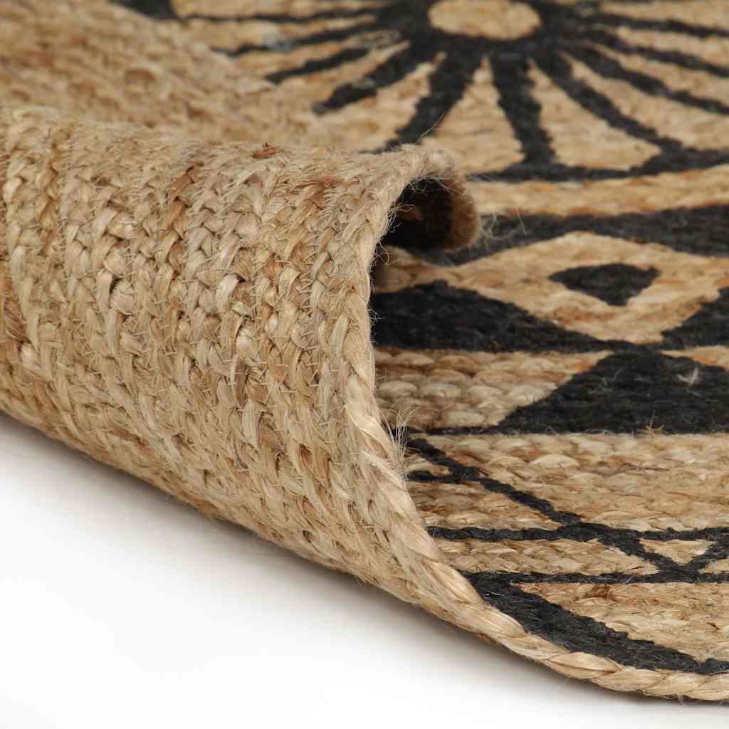 VidaXL Handgeknüpfter Teppich mit schwarzem Muster, 120 cm, Jute