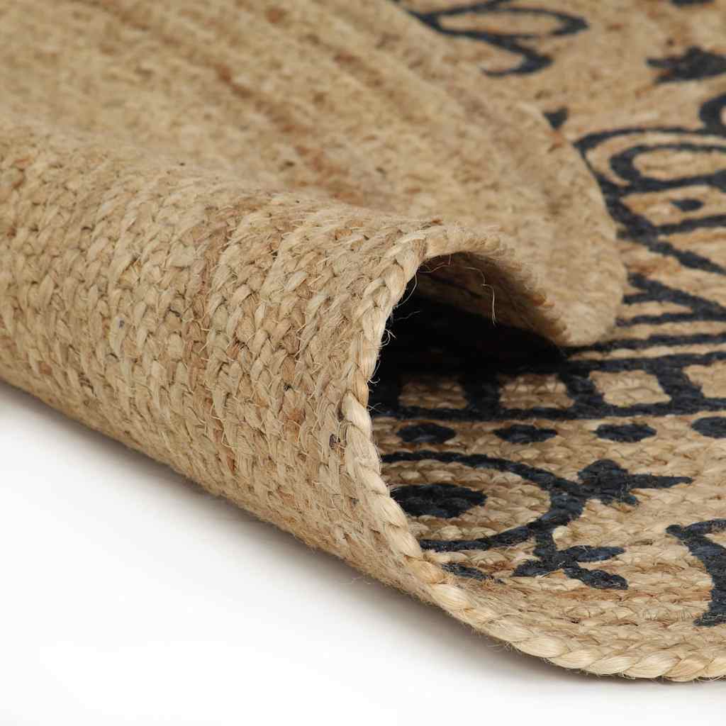 VidaXL Handgeknüpfter Teppich mit dunkelblauem Muster, 90 cm, Jute