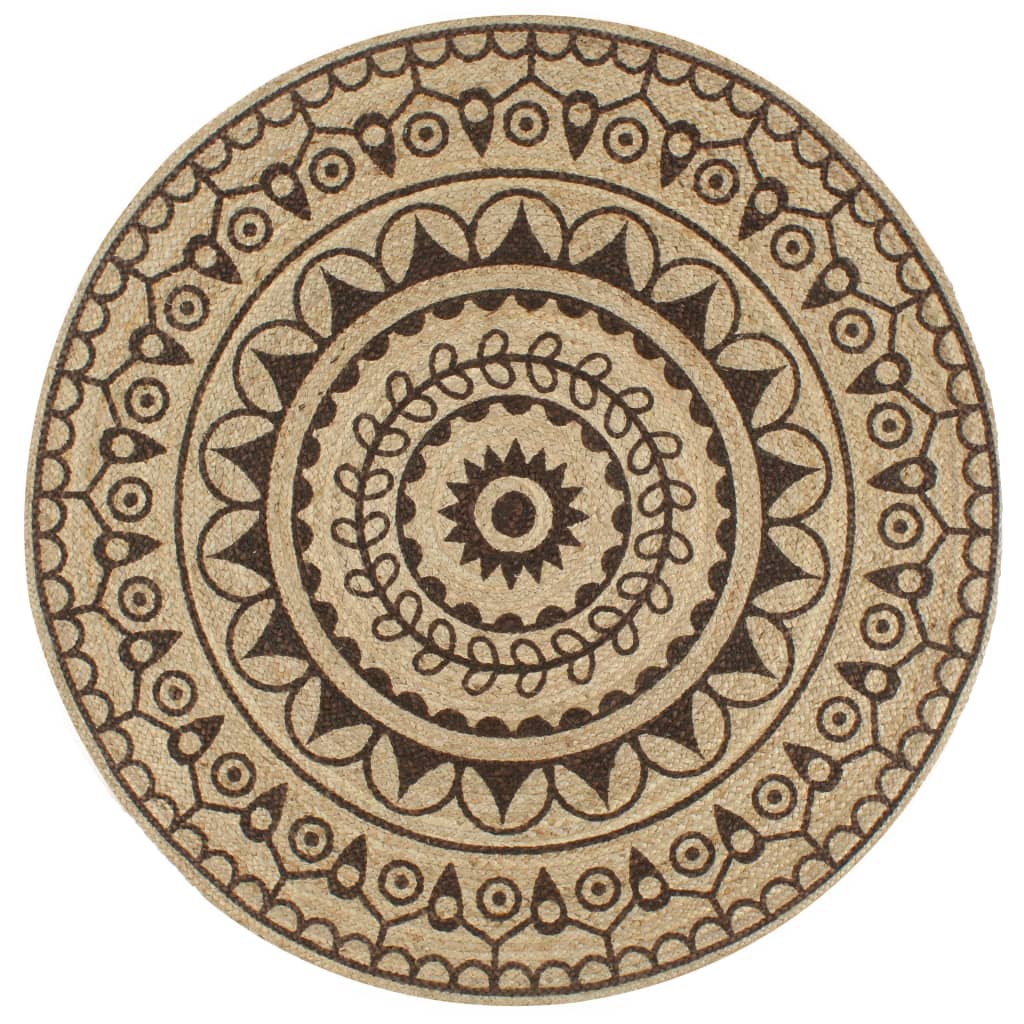 VidaXL Handgeknüpfter Teppich mit dunkelbraunem Muster, 150 cm, Jute