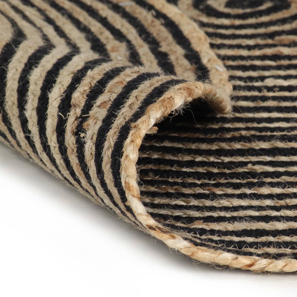 VidaXL Handgeknüpfter Teppich mit Spiralmuster, 150 cm, Jute, Schwarz