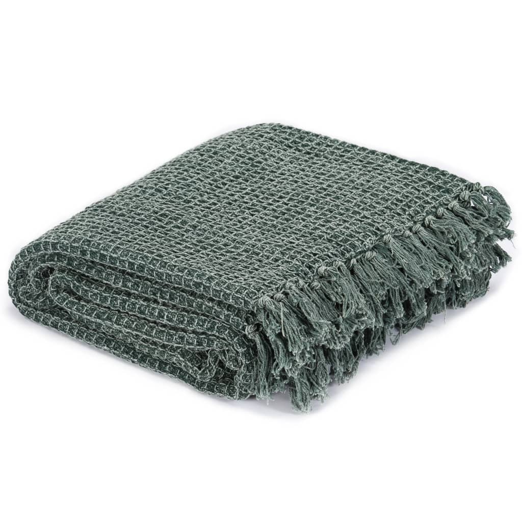VidaXL Plaid 125x150 cm Baumwolle Dunkelgrün
