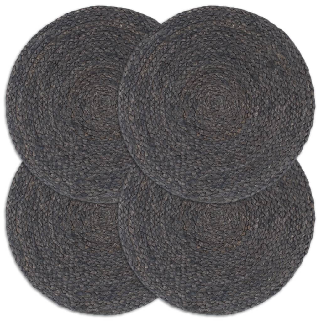 VidaXL Platzsets, 4 Stück, rund, 38 cm, Jute, dunkelgrau