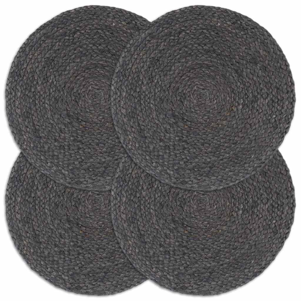 VidaXL Platzsets, 4 Stück, rund, 38 cm, Jute, dunkelgrau