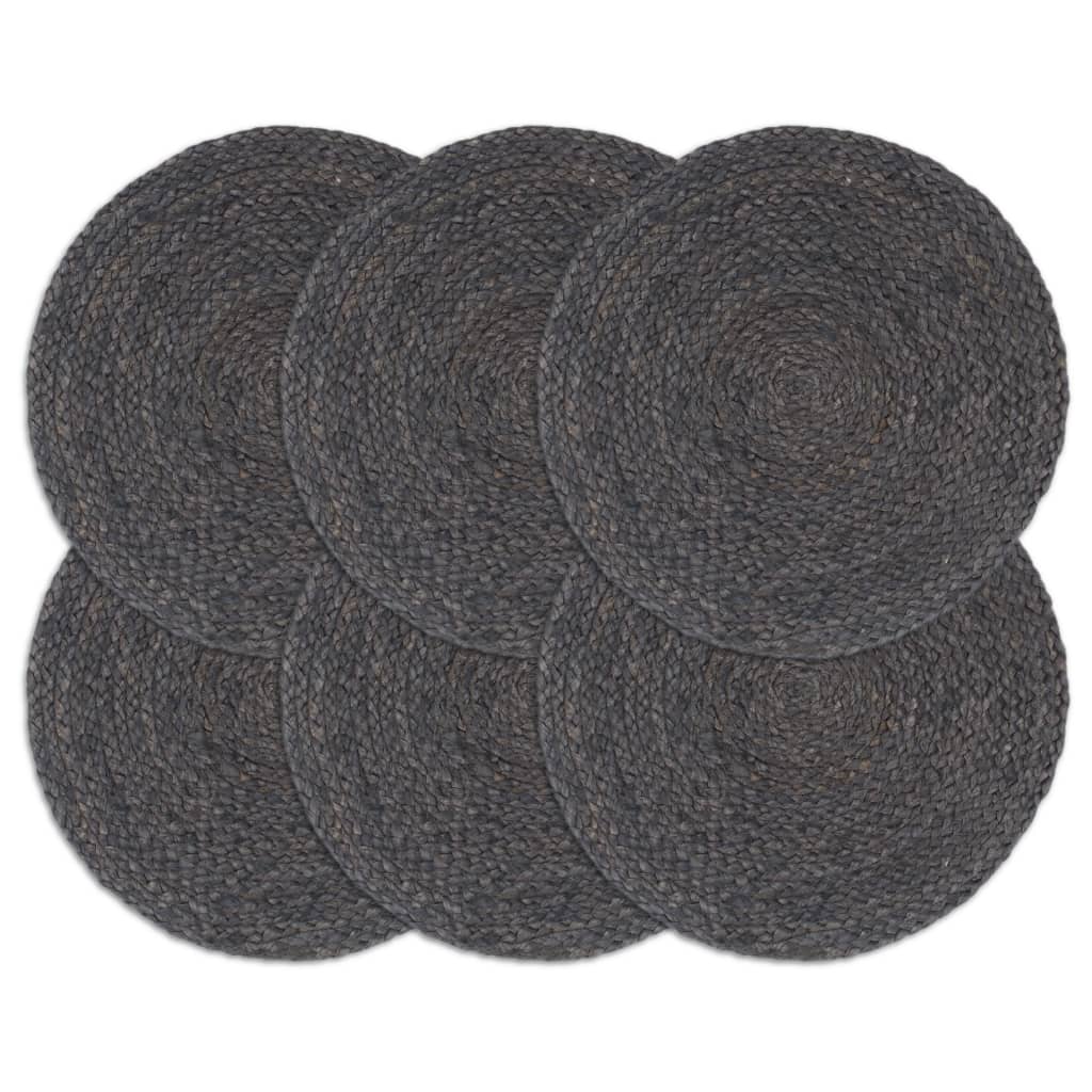 VidaXL Platzsets, 6 Stück, rund, 38 cm, Jute, dunkelgrau