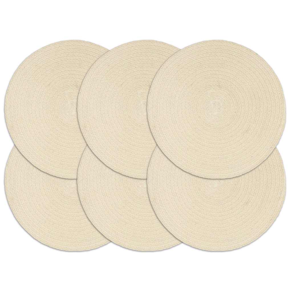 VidaXL Platzsets, 6 Stück, rund, 38 cm, Baumwolle, natur