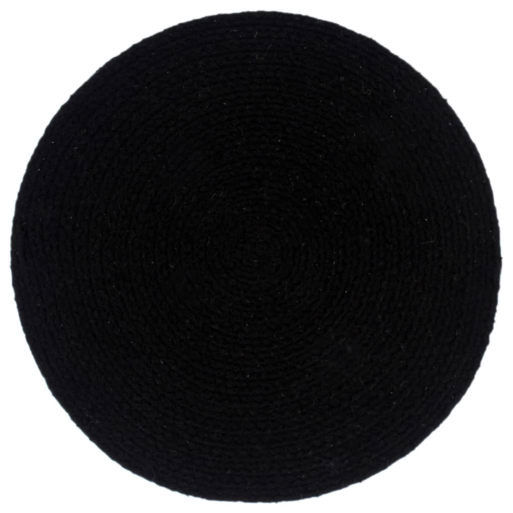 VidaXL Platzsets, 6 Stück, rund, 38 cm, Baumwolle, einfarbig schwarz