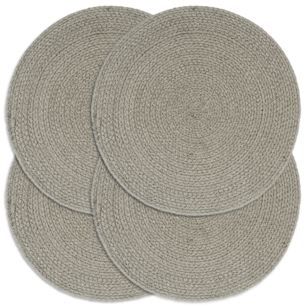 VidaXL Platzsets, 4 Stück, rund, 38 cm, Baumwolle, einfarbig grau