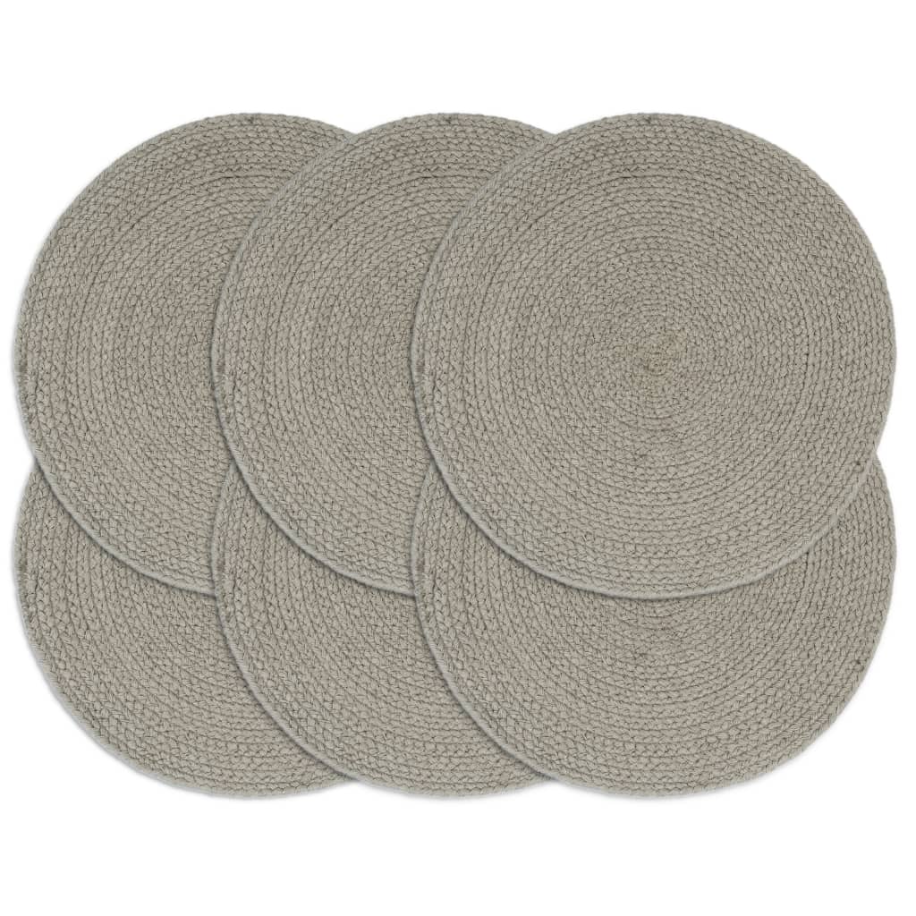 VidaXL Platzsets, 6 Stück, rund, 38 cm, Baumwolle, einfarbig grau