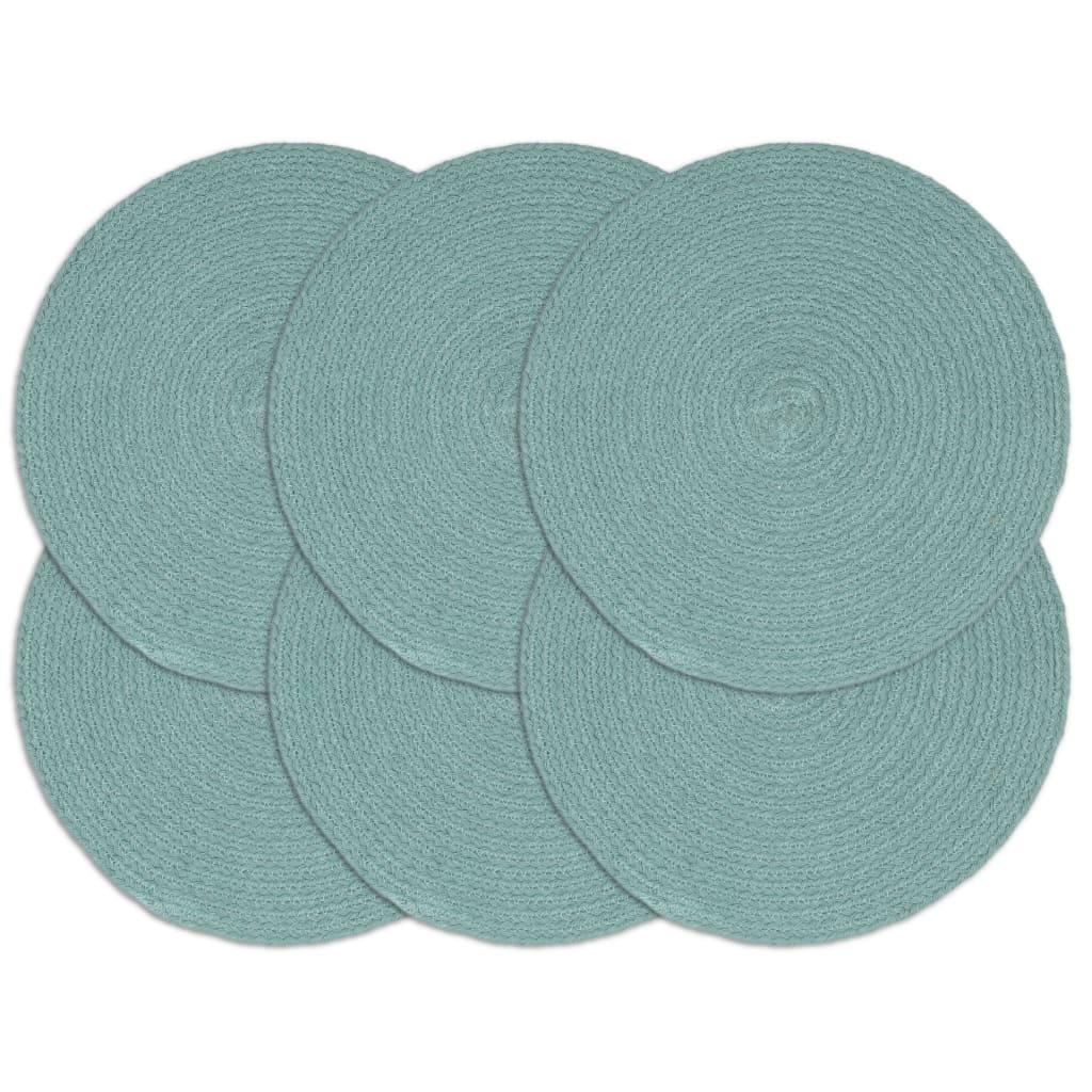 VidaXL Platzsets, 6 Stück, rund, 38 cm, Baumwolle, einfarbig grün