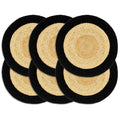 VidaXL Platzsets, 6 Stück, 38 cm, Jute und Baumwolle, Natur und Schwarz
