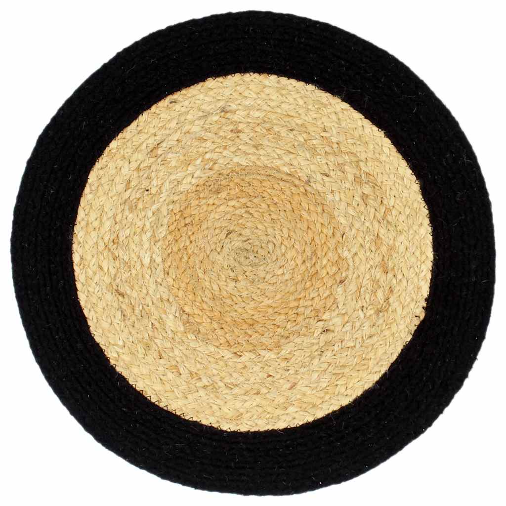VidaXL Platzsets, 6 Stück, 38 cm, Jute und Baumwolle, Natur und Schwarz