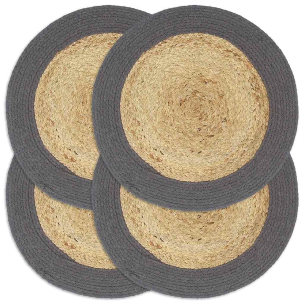 VidaXL Platzsets, 4 Stück, 38 cm, Jute und Baumwolle, Natur und Anthrazit