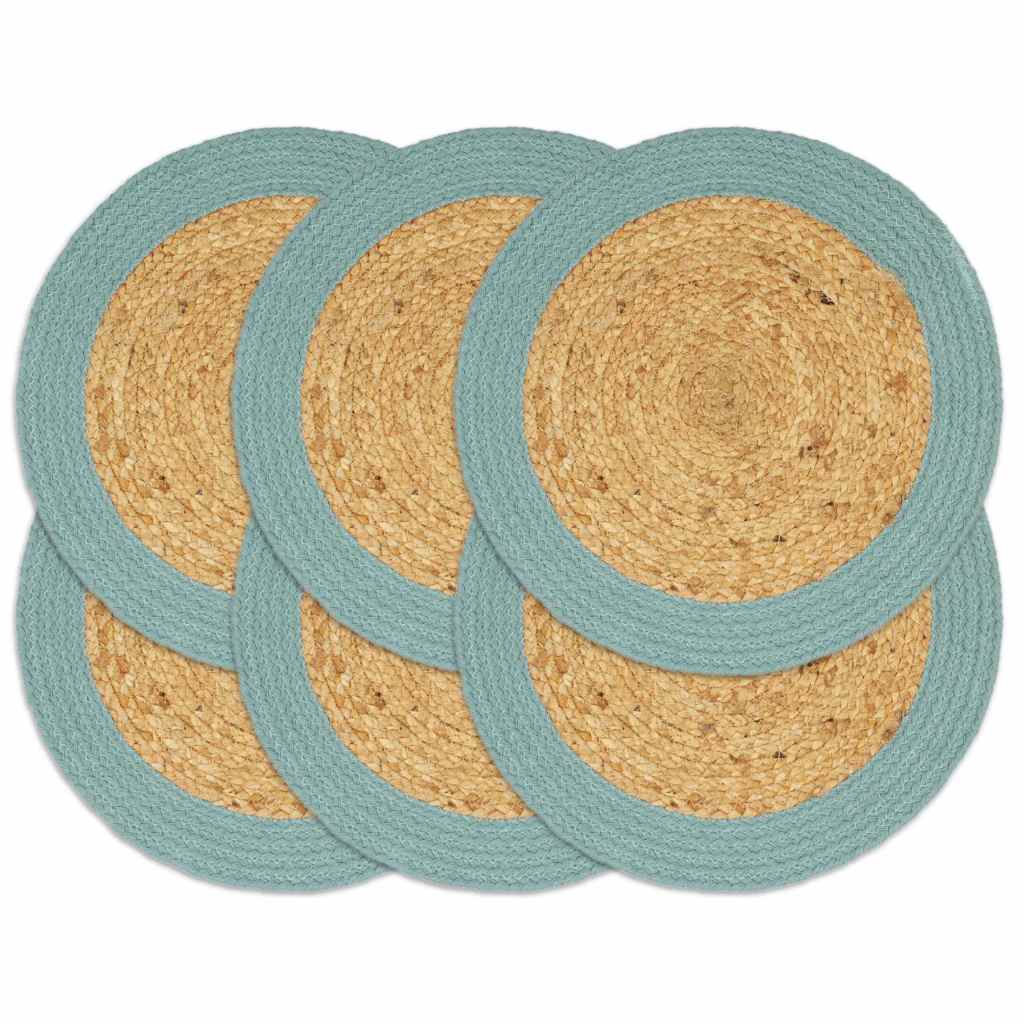 VidaXL Platzsets, 6 Stück, 38 cm, Jute und Baumwolle, Natur und Grün