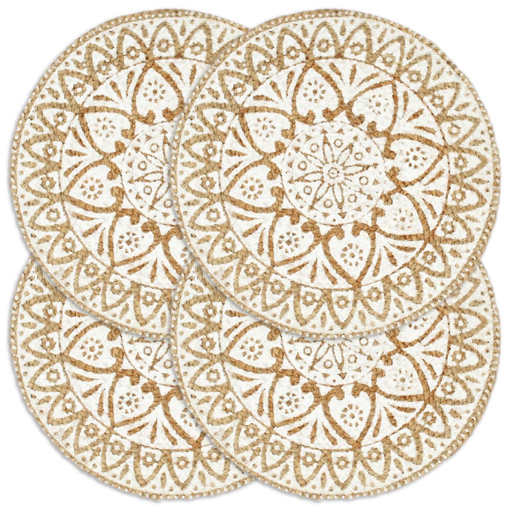 VidaXL Platzsets, 4 Stück, rund, 38 cm, Jute, weiß