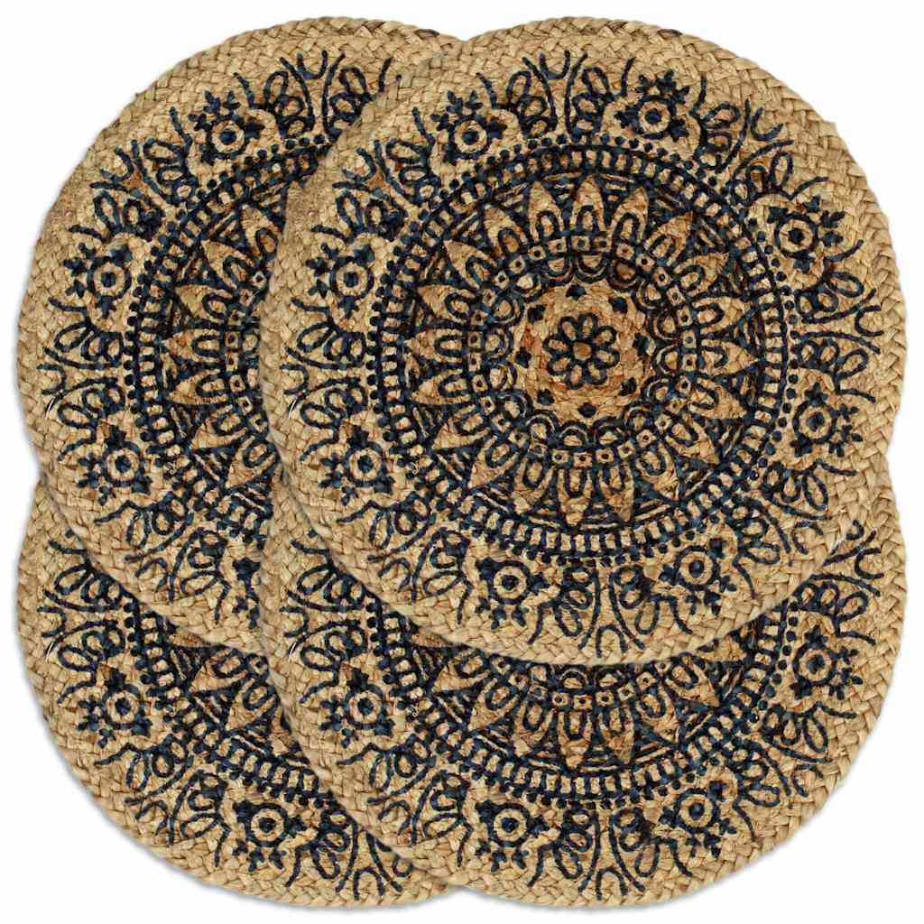VidaXL Platzsets, 4 Stück, rund, 38 cm, Jute, dunkelblau