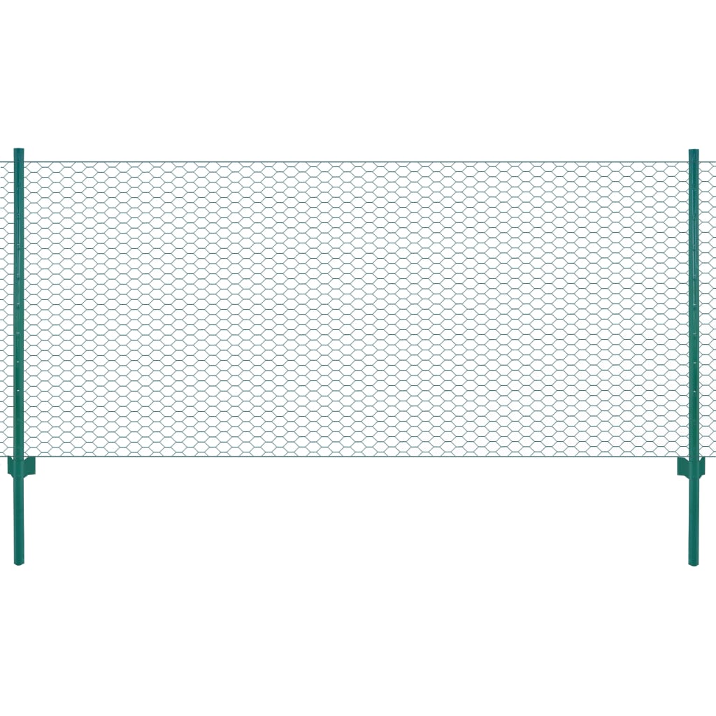 Vidaxl draadgaashek met palen 25x0,5 m staal groen