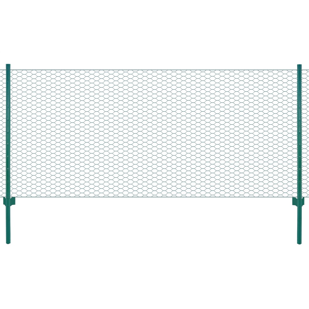 Vidaxl draadgaashek met palen 25x1 m staal groen