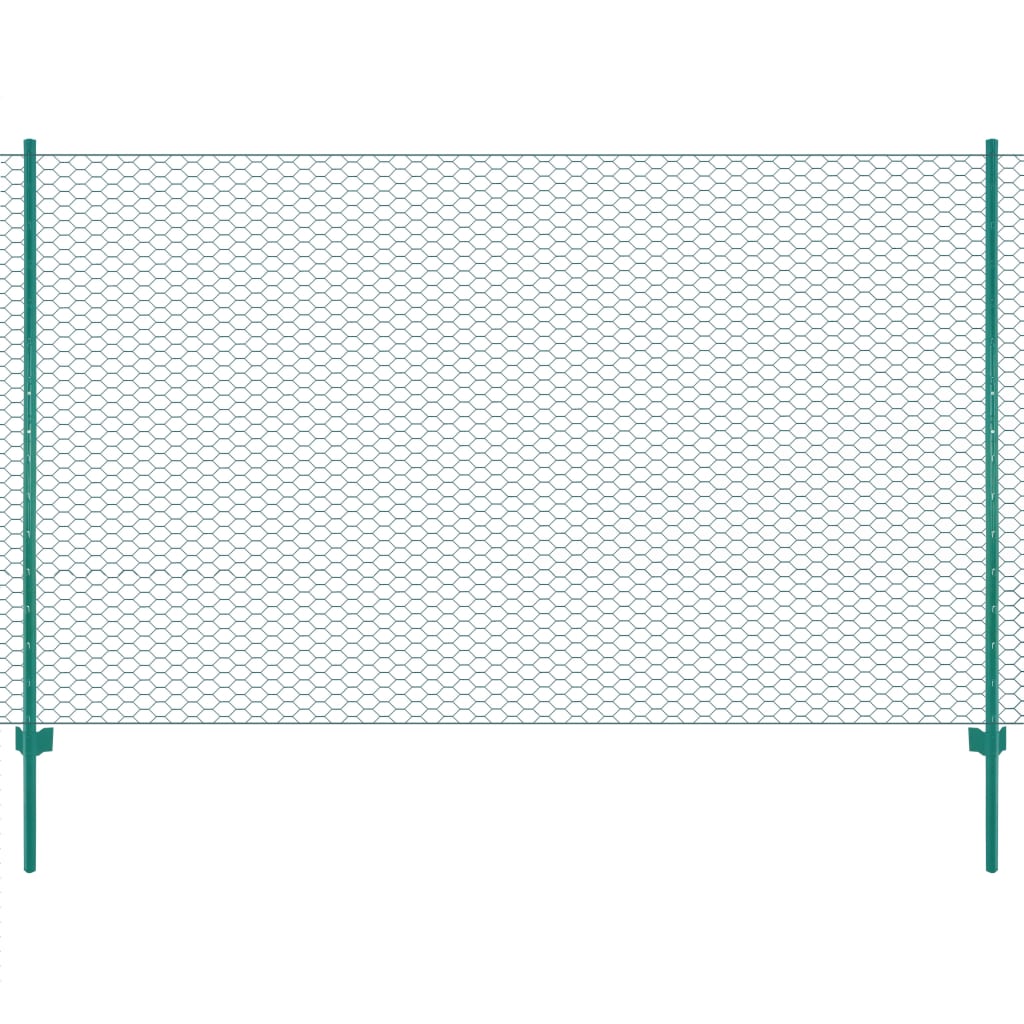 Vidaxl draadgaashek met palen 25x2 m staal groen