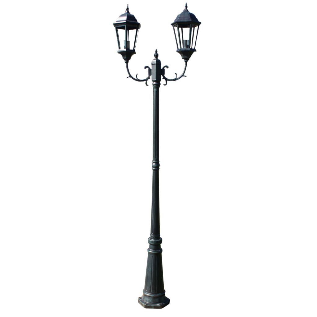 VidaXL Gartenlaterne mit 2 Armen, 230 cm, Aluminium, dunkelgrün, schwarz
