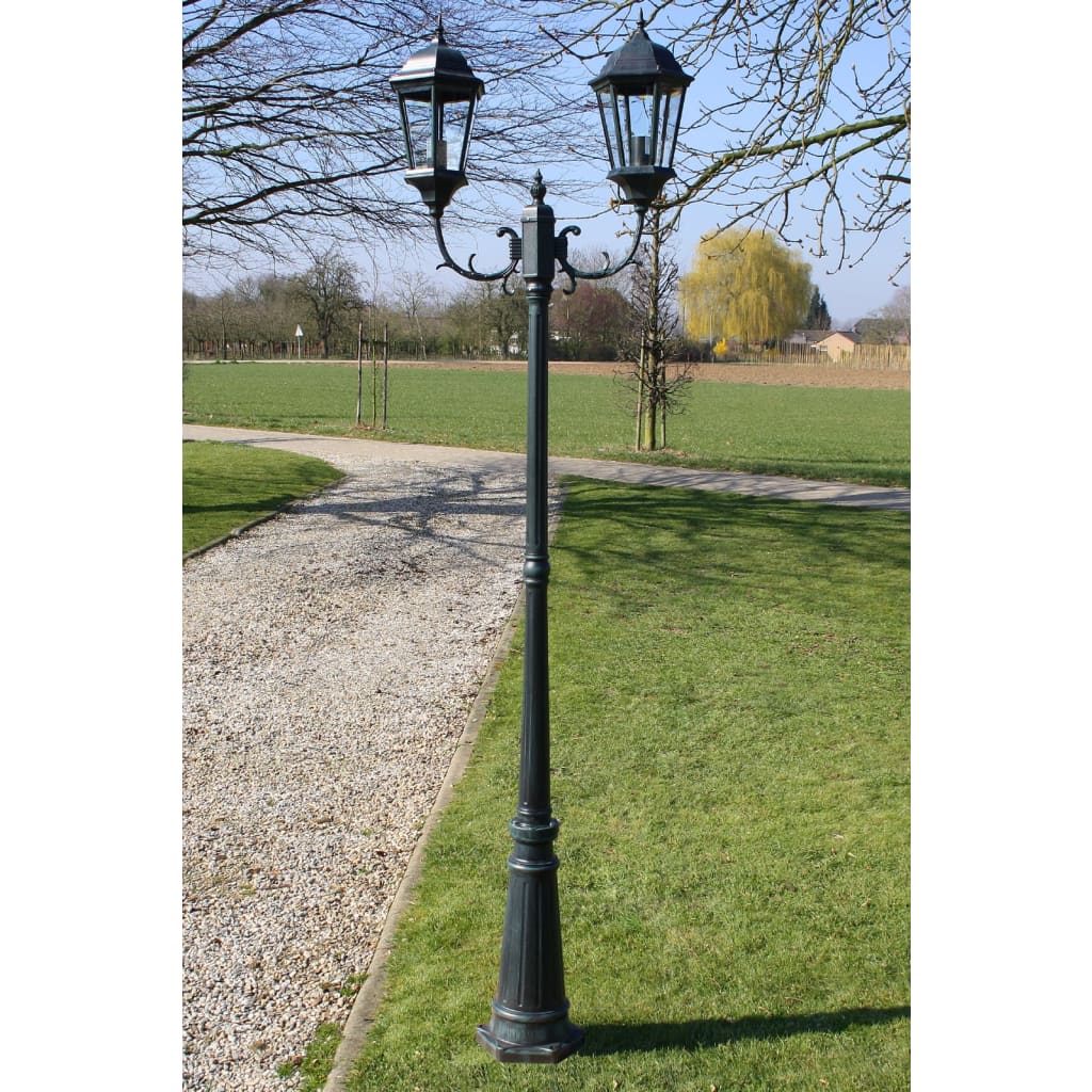 VidaXL Gartenlaterne mit 2 Armen, 230 cm, Aluminium, dunkelgrün, schwarz