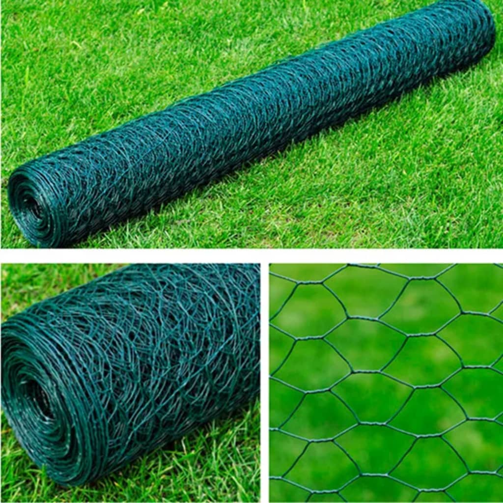 VidaXL Sechseck-Drahtgitter 1x25 m Stahl Dunkelgrün
