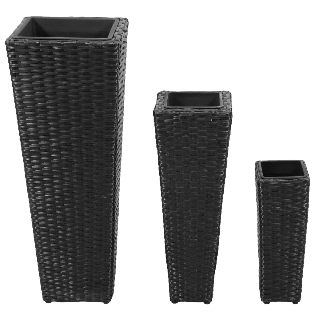 VidaXL Hochbeete, 3-teilig, Polyrattan, Schwarz