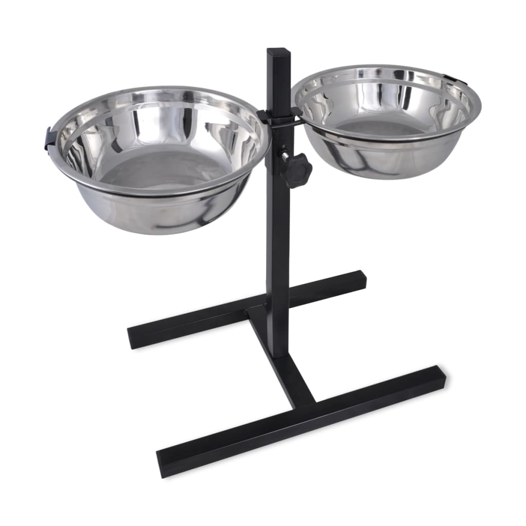 VidaXL Verstellbarer Doppelnapf für Hunde und Katzen (2 x 4,1 l Edelstahlnäpfe)