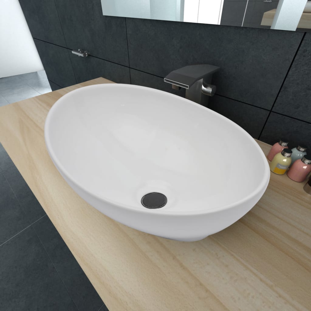 VIDAXL WASCHBECKEN OVAL 40x33 cm Keramik Weiß