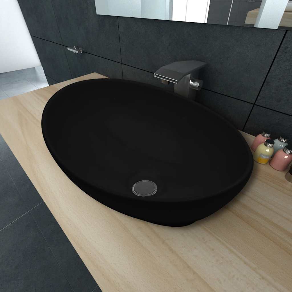 VidaXL Luxus Waschbecken oval 40x33 cm Keramik Schwarz
