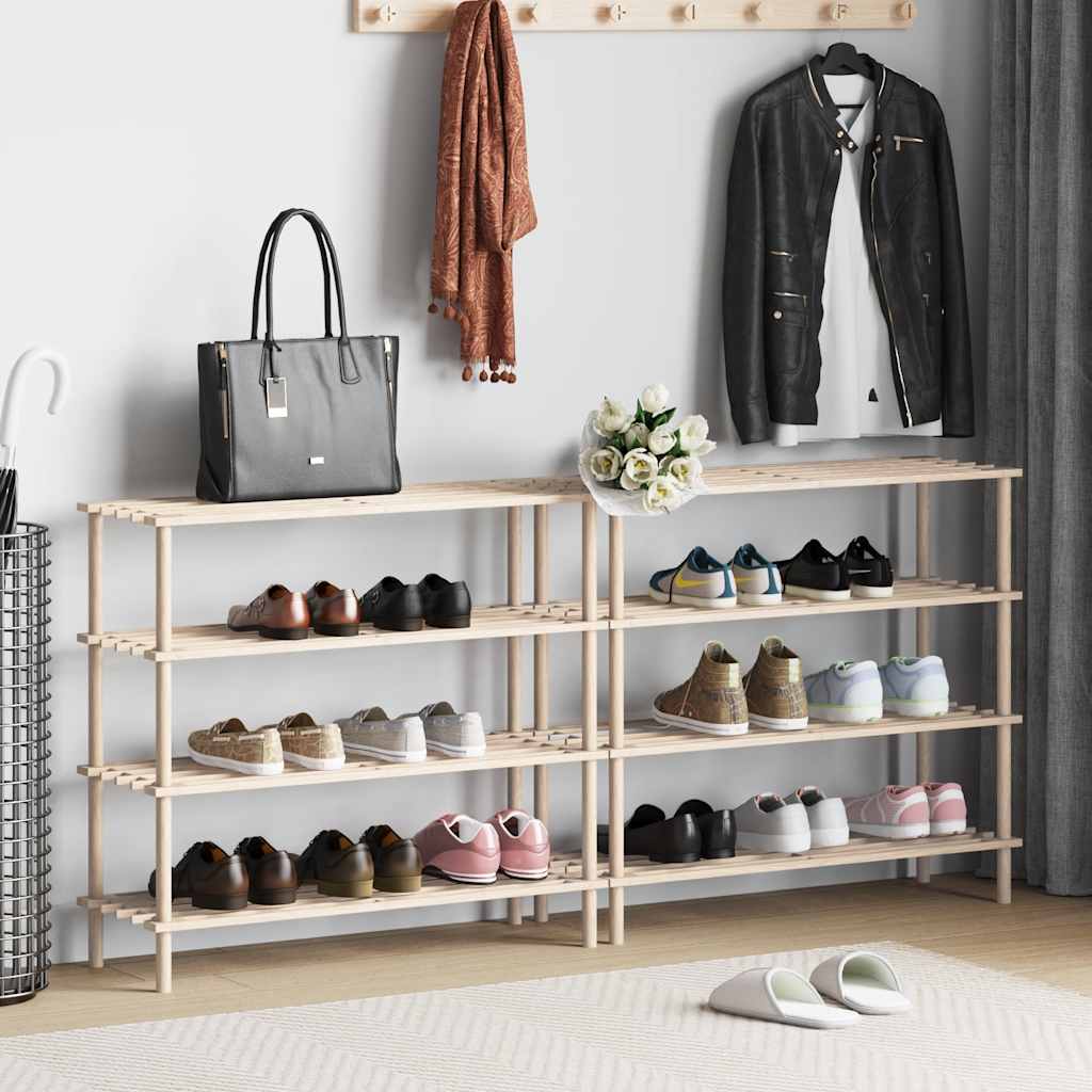 VidaXL Schuhregale mit 4 Ablagen, 2-teilig, massives Kiefernholz
