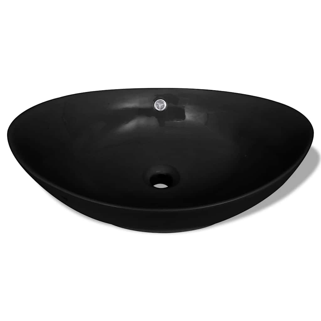 Vidaxl wastafel met overloop zwart ovaal keramiek 59 x 38,5 cm