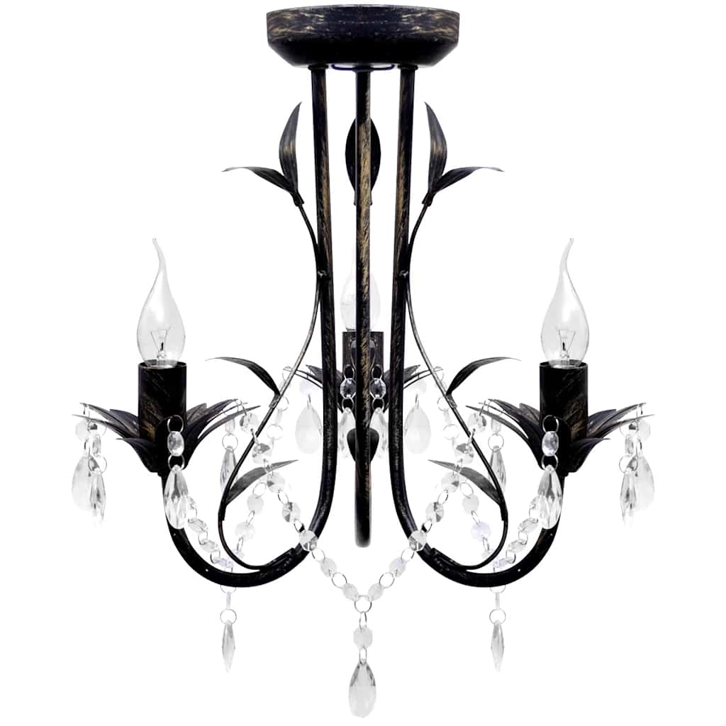 Vidaxl kroonluchter art nouveau metaal kristallen 3 lampen zwart