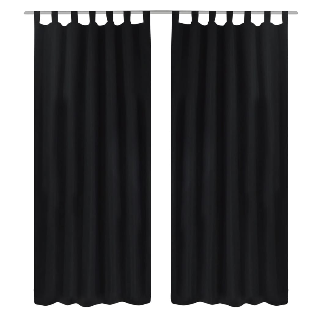 VidaXL Micro-Satin-Gardinen mit Ringen 140 x 225 cm 2-teilig (Schwarz)