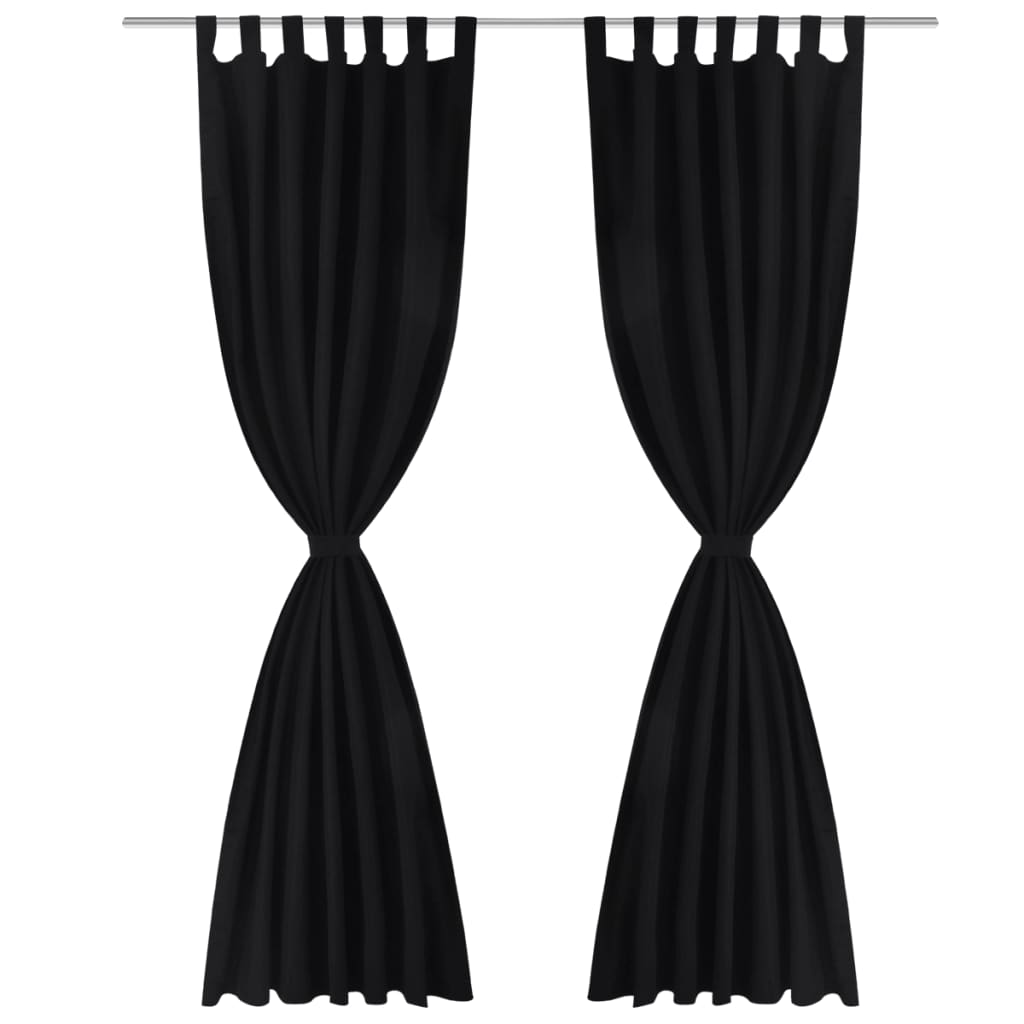VidaXL Micro-Satin-Gardinen mit Ringen 140 x 225 cm 2-teilig (Schwarz)