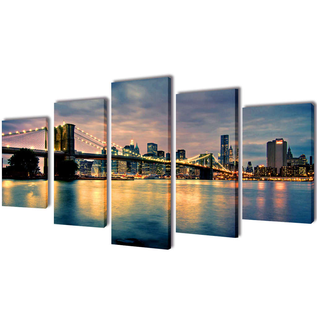 VidaXL Leinwandbild-Set Brooklyn Bridge Flussblick 200 x 100 cm