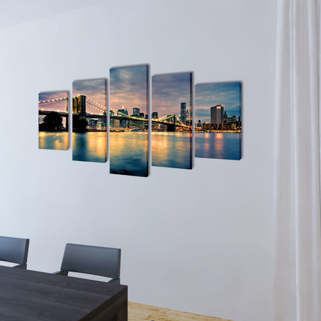 VidaXL Leinwandbild-Set Brooklyn Bridge Flussblick 200 x 100 cm