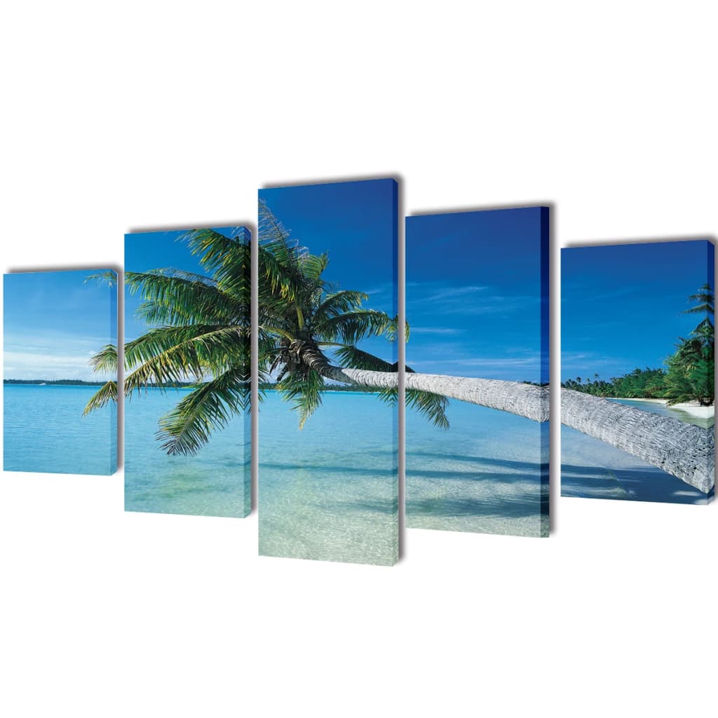 VidaXL Leinwandbild-Set „Sandstrand mit Palme“, 200 x 100 cm