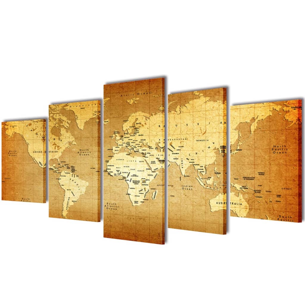 VidaXL Leinwandbild-Set Weltkarte 100 x 50 cm