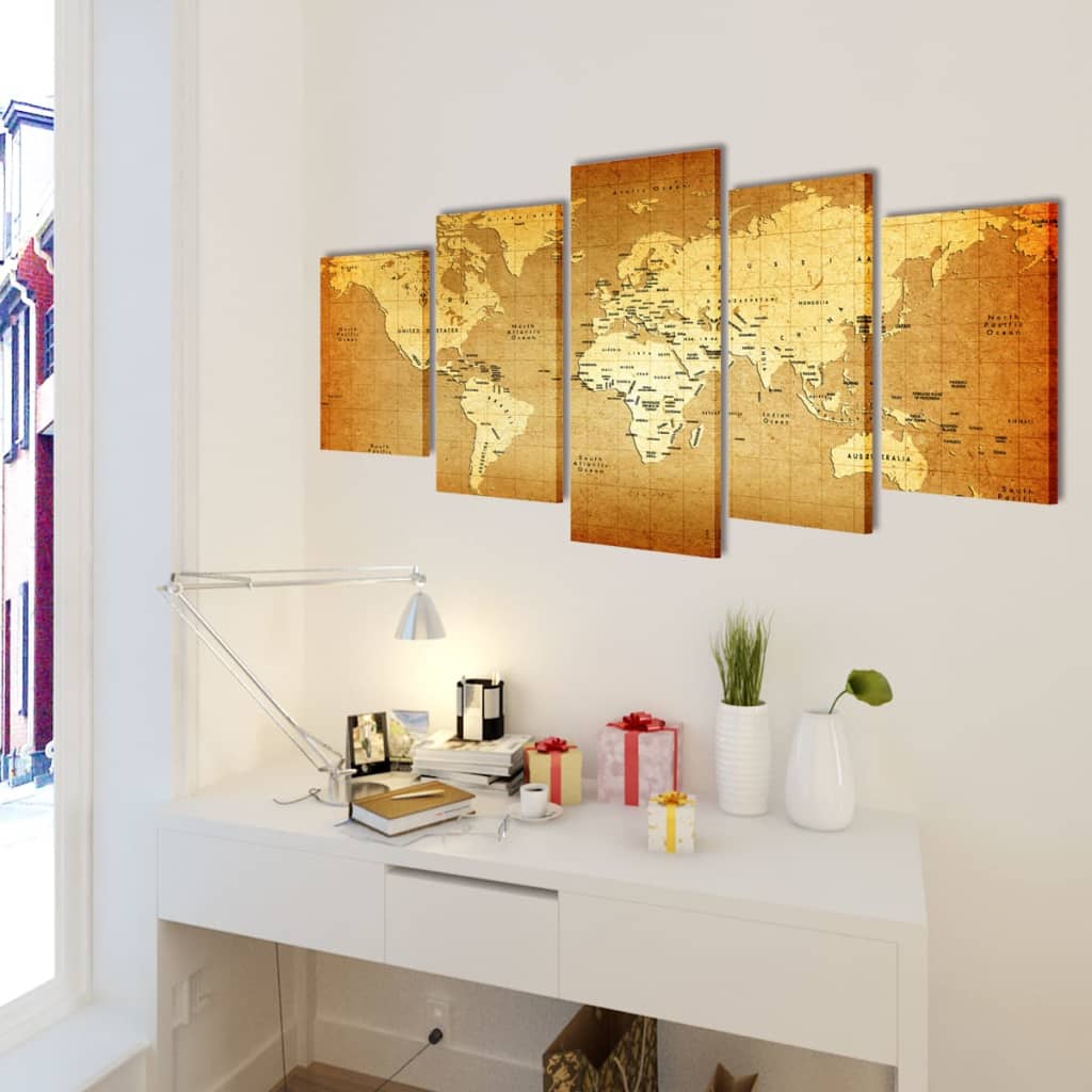 VidaXL Leinwandbild-Set Weltkarte 100 x 50 cm